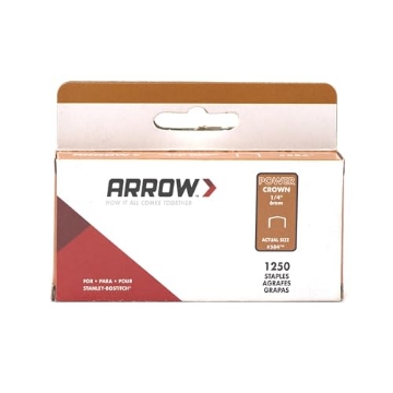 Picture of ARROW FASTENER CO LLC 584SP Arrow 584 Heavy Duty Power Crown Staples, Galvanized Steel Construction for Use with Stanley and Bostitch Staple Guns, 1250 Pack, Leg Length 1/4-Inch, Crown Width 3/8-Inch (EA)
