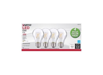 Picture of SATCO PRODUCTS INC S12460 Satco S12460 5 Watt A19 LED Bulb, Clear, 2700K, Medium Base, 120 Volt, 4-Pack (EA)