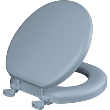 Picture of MAYFAIR BY BEMIS 15EC 034 Mayfair Padded Toilet Seat, Cushioned Soft Vinyl over Wood Core Seat, Secure Hinges, Easy Clean, Round, Sky Blue (EA)