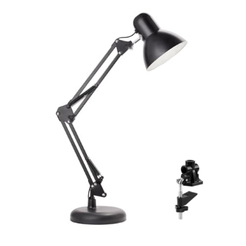 Picture of NEWHOUSE LIGHTING NHDK-WR-BK Newhouse Lighting 24-in. Wright Painted Black Metal Swing Arm Lamp with Weighted Base and Clamp NHDK-WR-BK, Tall Desk Lamp for Home Office or Home Improvement, Adjustable Office Desk Accessory (EA)