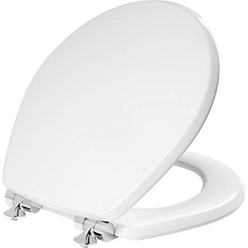 Picture of MAYFAIR BY BEMIS 26CHSL-000 Mayfair Bennett Toilet Seat with Chrome Hinges, Slow Close Wood Seat, Secure Metal Hinges, Easy Install, Made in USA, Round, White (EA)