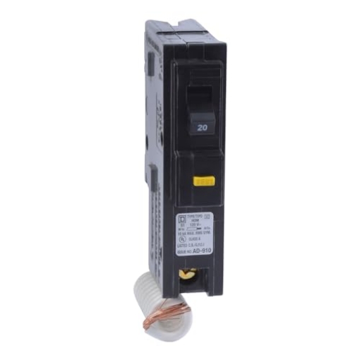 Picture of Square D HOM120GFICP Square D by Schneider Electric Homeline 20 Amp Mini Circuit Breaker, 1 Pole, 120V AC, 10kA Breaking Capacity, Plug in Mount, GFCI, Residential Use (HOM120GFICP) (EA)