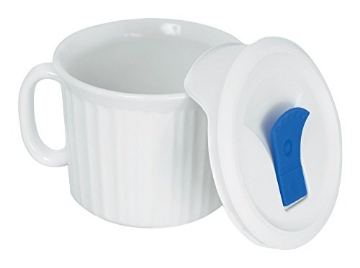 Picture of Corelle 1035985 20 oz. French White Mug with Blue Vented Plastic Lid [Set of 4]4 (PK-4-EA)
