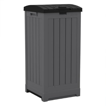 Picture of SUNCAST GH3900 Suncast Trash Hideaway 39 Gallon Outdoor Trash Can Patio or Deck Waste Bin with Latching Lid, Liquid Tray, Handles, and Trash Bag Holder, Peppercorn (EA)