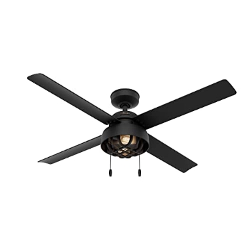 Picture of Hunter Fan Company 50336 Hunter 52 inch Outdoor or Indoor Ceiling Fan with LED Light and Pull Chain - Black Ceiling Fan, Standard Mount, 4 Blades, For Patio, Porch, Garage, or Living Room - Spring Mill 50336, Matte Black (EA)