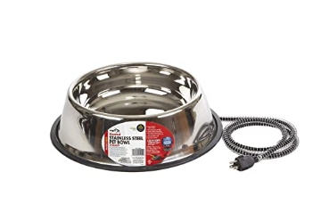 Picture of API SB50 API® Heated Dog Bowl | No-Freeze Outdoor Stainless Steel Metal Thermal Heated Pet Bowl for Cats, Dogs, and Farm Animals | Made in USA (Stainless Steel, 5 Quart) (EA)