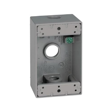 Picture of SIGMA ENGINEERED SOLUTIONS 14250 SIGMA ENGINEERED SOLUTIONS 14250 Metal Electrical Outlet Box, Weatherproof, Easy Mount Plug and Receptacle Protector, Gray, (3) 1/2-Inch Holes, 1 Gang Box (EA)