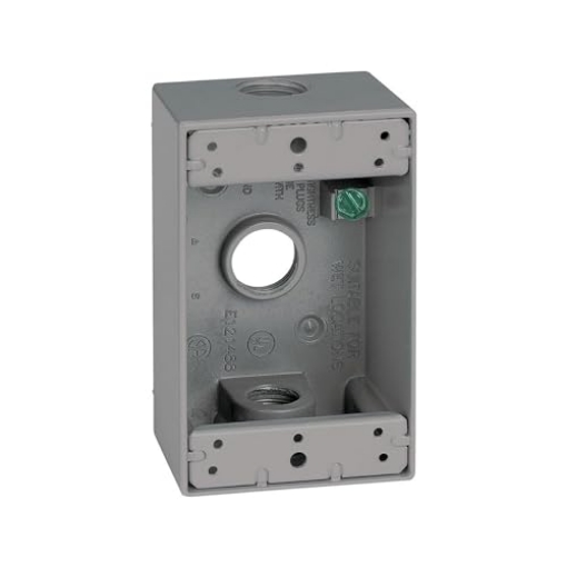 Picture of SIGMA ENGINEERED SOLUTIONS 14250 SIGMA ENGINEERED SOLUTIONS 14250 Metal Electrical Outlet Box, Weatherproof, Easy Mount Plug and Receptacle Protector, Gray, (3) 1/2-Inch Holes, 1 Gang Box (EA)