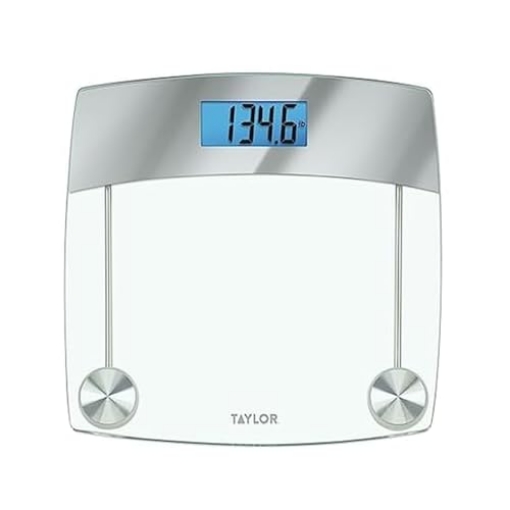 Picture of TAYLOR PRECISION PRODUCTS 75244192 Taylor Digital Scales for Body Weight, Extra High 440 LB Capacity, Unique Blue LCD, Stainless Steel Accents Glass Platform, 12.4 x 12.4 Inches, Clear (EA)