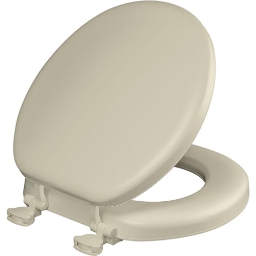 Picture of MAYFAIR BY BEMIS 15EC 006 Mayfair Padded Toilet Seat, Cushioned Soft Vinyl over Wood Core Seat, Secure Hinges, Easy Clean, Round, Bone (EA)