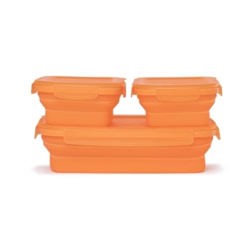 Picture of COLBAR LLC SCNDZ-3PK-1-OR Drip EZ Secondz Collapsible Food Storage Containers (set of 3) - Meal Prep, Leftovers, Lunch, Camping, Hiking - Dishwasher & Microwave Safe - BPA-free Silicone - Locking Lids - Orange (EA)