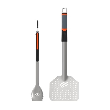 Picture of Blackstone 5282 Blackstone 5282 Frying Tongs and Skimmer Spatula Set for Barbeque and Grilling 1 Long Handled Tong with Square Hang Loop, 1 Large Slotted Air Fryer Basket Scoop, Stainless Steel, Silicone Grip (EA)