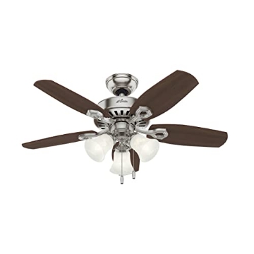 Picture of Hunter Fan Company 52106 Hunter 42 inch Indoor Ceiling Fan with LED Lights - Ceiling Fan with Pull Chain, For Bedroom or Living Room, Standard Mount, No Remote, 5 Blades, Includes Bulbs - Builder 52106, Brushed Nickel (EA)