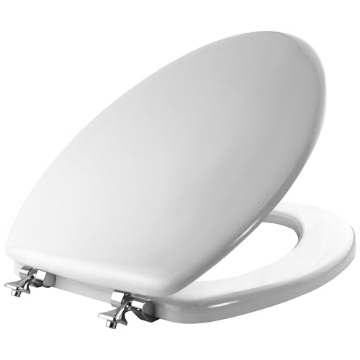 Picture of MAYFAIR BY BEMIS 144CP-000 MAYFAIR 1844CP 000 Toilet Seat with Chrome Hinges will Never Come Loose, ELONGATE , White (EA)
