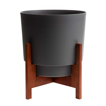 Picture of Bloem, Lcc. HOP12908-W Bloem Hopson 12" Charcoal Gray Planter W/Wood Stand (HOP12908-W) (EA)