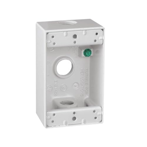 Picture of SIGMA ENGINEERED SOLUTIONS 14250WH SIGMA ENGINEERED SOLUTIONS 14250WH Metal Electrical Outlet Box, Weatherproof, Easy Mount Plug and Receptacle Protector, White, (3) 1/2-Inch Holes, 1 Gang Box (EA)