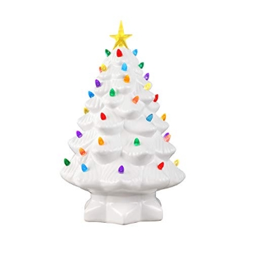 Picture of MR CHRISTMAS INC 19650AC Mr. Christmas Nostalgic Ceramic Christmas Tree with LED Lights Indoor Decoration, 14 Inches, White (EA)