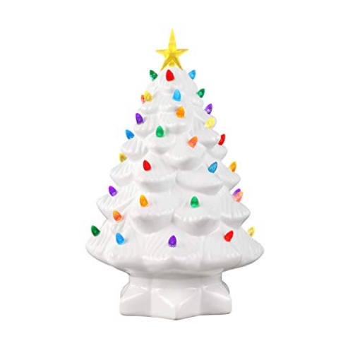 Picture of MR CHRISTMAS INC 19650AC Mr. Christmas Nostalgic Ceramic Christmas Tree with LED Lights Indoor Decoration, 14 Inches, White (EA)
