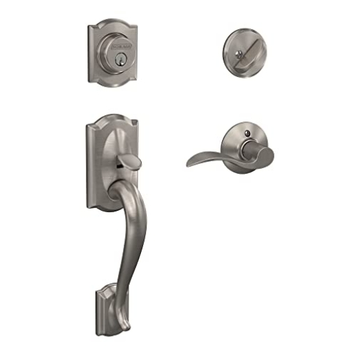 Picture of Ingersoll Rand F60VCAM619ACC Schlage F60 V CAM 619 ACC Camelot Front Entry Handleset with Accent Lever, Deadbolt Keyed 1 Side, Satin Nickel (EA)
