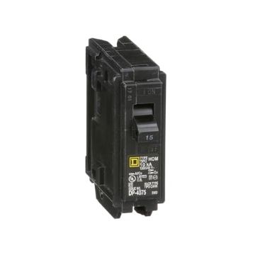 Picture of Square D HOM115CP Square D by Schneider Electric Homeline 15 Amp Mini Circuit Breaker, 1 Pole, 120V AC, 10kA Breaking Capacity, Plug in Mount, Standard Type, Residential Use (HOM115CP) (EA)