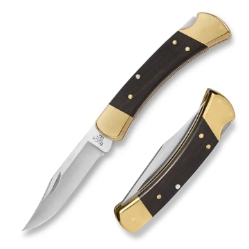 Picture of Buck Knives 9210 Buck Knives 110 Folding Hunter Knife, 3-3/4" Blade, Lockback Design, Ebony Handle, Brass Bolsters, 420HC Stainless Steel Clip Point Blade, Sheath Included, Hunting Knife Made in the USA, 7.2 oz (EA)