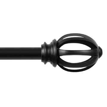 Picture of Kenney Manufacturing Company KN75241NP Kenney KN75241 Fast Fit Easy Install Lilly Cage Oblong Openwork End Decorative Window Curtain Rod, 66-120" Adjustable Length, Black Finish, 5/8" Diameter Steel Tube (EA)