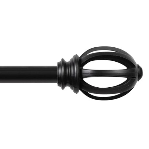 Picture of Kenney Manufacturing Company KN75241NP Kenney KN75241 Fast Fit Easy Install Lilly Cage Oblong Openwork End Decorative Window Curtain Rod, 66-120" Adjustable Length, Black Finish, 5/8" Diameter Steel Tube (EA)