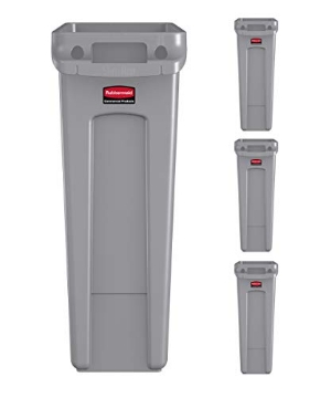 Picture of RUBBERMAID COMMERCIAL FG354060GRAY Rubbermaid Commercial Products Slim Jim Trash Can Waste Bin with Venting Channels, Gray, for Kitchen/Office/Workspace, Pack of 4 (CT-4-EA)