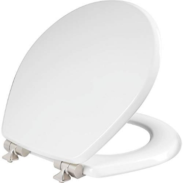 Picture of MAYFAIR BY BEMIS 26NISL-000 Mayfair Bennett Toilet Seat with Brushed Nickel Hinges, Slow Close Wood Seat, Secure Metal Hinges, Easy Install, Made in USA, Round, White (EA)