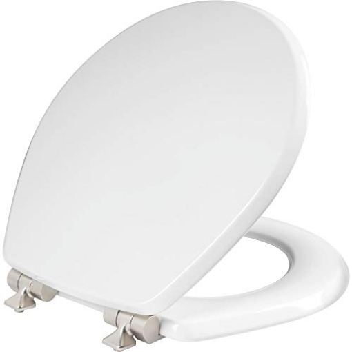 Picture of MAYFAIR BY BEMIS 26NISL-000 Mayfair Bennett Toilet Seat with Brushed Nickel Hinges, Slow Close Wood Seat, Secure Metal Hinges, Easy Install, Made in USA, Round, White (EA)