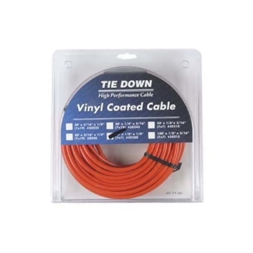 Picture of TIE DOWN ENGINEERING INC 50200 Tie Down 50 ft Orange Vinyl Coated Steel Cable with Loop & Thimble – 7x7 Galvanized, 1/8" ID x 1/4" OD – 1,700 lb Break Strength, 340 lb SWL – Made in USA (EA)
