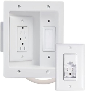 Picture of LEGRAND AV CPT306WV1 Legrand - OnQ In Wall TV Power Kit, TV Outlet Wall Kit Powers Multiple Devices, Cable Management Box Hides Cords, Recessed TV Outlet Works with All Plugs, 6FT Power Cable Cord, White, CPT306WV1 (EA)