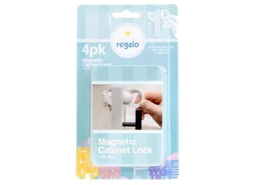 Picture of REGALO INTERNATIONAL LLC 6133 W Regalo Home Safety Magnetic Cabinet and Drawer Lock, Award-Winning Brand, 4-Pack, Includes 4 Magnetic Cabinet Locks, 1 Magnetic Key, Easy Install, 3M Adhesive, White (EA)