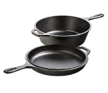Picture of Lodge Cast Iron LCC3 Lodge Pre-Seasoned 2-in-1 Cast Iron Combo Cooker - 3.2 Quart Deep Pot Cooker + 10.25 Inch Frying Pan - Use in the Oven, on the Stove, Grill, or Over a Campfire - Use to Sear, Sauté, Broil, Fry- Black (EA)
