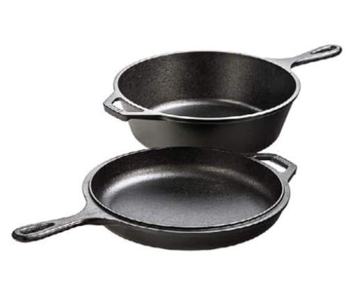 Picture of Lodge Cast Iron LCC3 Lodge Pre-Seasoned 2-in-1 Cast Iron Combo Cooker - 3.2 Quart Deep Pot Cooker + 10.25 Inch Frying Pan - Use in the Oven, on the Stove, Grill, or Over a Campfire - Use to Sear, Sauté, Broil, Fry- Black (EA)