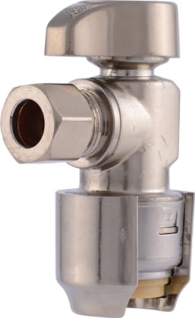 Picture of Shark Industries Ltd UR23036BN SharkBite Max 1/2 x 3/8 Inch Compression Angle Stop Valve, Quarter Turn, Push to Connect Brass Plumbing Fitting, Brushed Nickel Finish, PEX Pipe, Copper, CPVC, PE-RT, HDPE, UR23036BN (EA)