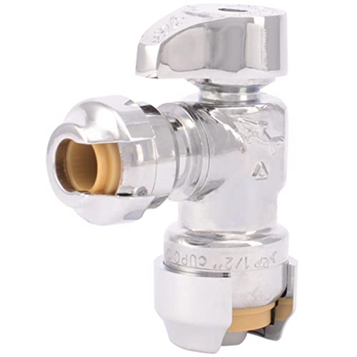 Picture of Shark Industries Ltd 23048-0000LF SharkBite 1/2 x 1/4 Inch (3/8 Inch OD) Compression Angle Stop Valve, Quarter Turn, Push to Connect Brass Plumbing Fitting, PEX Pipe, Copper, CPVC, PE-RT, HDPE, 23048-0000LF (EA)