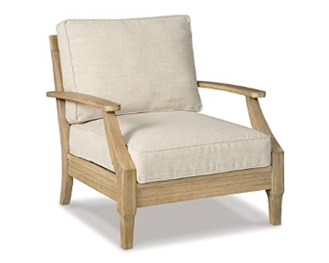 Picture of SIGNATURE DESIGN BY ASHLEY P801-820 CHAIR Signature Design by Ashley Clare View Outdoor Lounge Chair, All-weather Foam Cushion, Protective Finish, Eucalyptus Wood , 30" W x 35" D x 32" H, Beige (EA)
