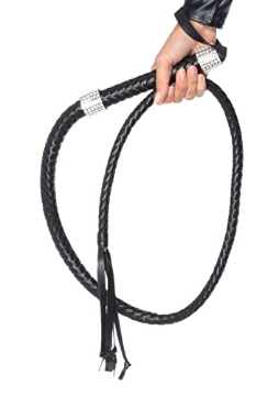 Picture of Leg Avenue UA2626 Leg Avenue Womens Faux Leather 54" Inch Braided Whip with Rhinestone Handle Costume Accessory, Black, O/S (EA)