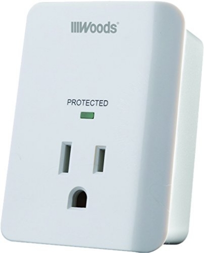 Picture of SOUTHWIRE COMPANY LLC 41008 Woods 41008 Surge Protector One 3-prong Power Outlet LED Indicator Light and Alarm, 1080J, White (EA)