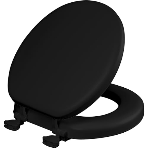 Picture of MAYFAIR BY BEMIS 15EC 047 Mayfair Padded Toilet Seat, Cushioned Soft Vinyl over Wood Core Seat, Secure Hinges, Easy Clean, Round, Black (EA)
