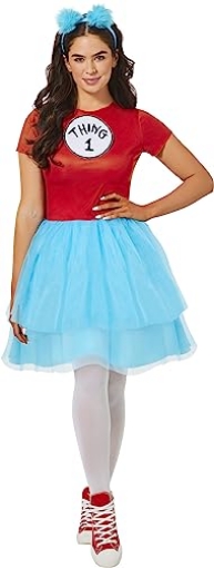 Picture of Morris Costumes ISD102824M InSpirit Designs Dr. Seuss Adult Thing 1 and Thing 2 Dress Costume | Officially Licensed | Group Costume | Cosplay costume | Attachable Velcro Patches, M (EA)