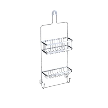 Picture of BETTER LIVING 13214 Astra 2 Tier Shower Caddy, Hanging Over Shower Head Organizer with 2 Large Baskets for Shampoo, Soap and Built-in Storage Hooks & Wash Cloth Bar, No Drilling, Suction Cups, 10.38" x 5" x 26.5", Chrome (EA)