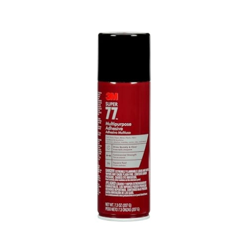 Picture of 3M 77-10 3M Super 77 Multipurpose Spray Adhesive, 7.3 oz., Provides Secure Bond In 15 Seconds, Dries Clear, Ideal For Plastic, Glass, Paper, Fabric, Wood, Foam, Cardboard, Fiberglass & More (77-10) (EA)