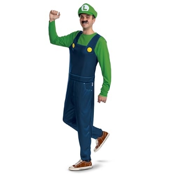 Picture of Disguise DG157249SXS Disguise Luigi Adult Costume, Official Super Mario Bro Elevated Classic Adult Costume, Size Adult XS/S (EA)