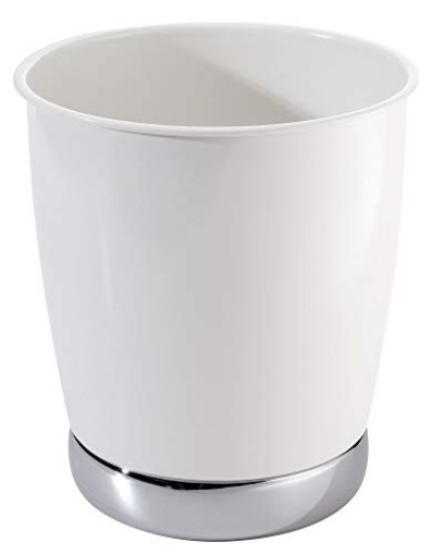 Picture of IDESIGN 74721 InterDesign iDesign York Wastebasket, Metal Small Round Vintage Trash Can for Bathroom, Bedroom, Dorm, College, Office, 8.5" x 8.5" x 9.75", White and Chrome (EA)
