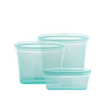 Picture of ZIP TOP Z-BAG3A-03 Zip Top Reusable Food Storage Bags | 3 Bag Set [Teal] | Silicone Meal Prep Container | Microwave, Dishwasher and Freezer Safe | Made in the USA (EA)