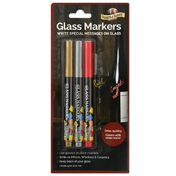 Picture of Parker & Bailey 290036 Parker & Bailey Glass Markers - Metallic Markers Wine Glass Markers Washable Wine Markers for Window Mirror Ceramics Drink Glasses Bottles Non-Toxic Glass Pens Gold Silver Red Markers - 3 Pack (PK-12-EA)
