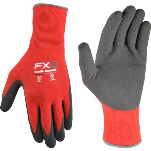 Picture of WELLS LAMONT 448XL-600 Wells Lamont Men's FX3 Nitrile Coated Grip Work Gloves – Tear & Abrasion Resistant – Heavy Duty for Construction, DIY, Mechanics – Breathable 15-Gauge Nylon/Spandex Shell – Red - XL (EA)
