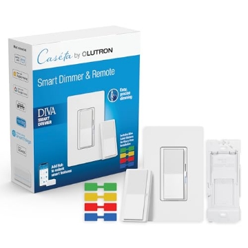 Picture of LUTRON ELECTRONICS CO DVRF-PKG1D-WH-R Lutron Diva Smart Dimmer Light Switch 3-Way Kit for Caseta Smart Lighting, w/Plate, Pico Remote, Wallmount Bracket, and Label Stickers, No Neutral Required, DVRF-PKG1D-WH (EA)